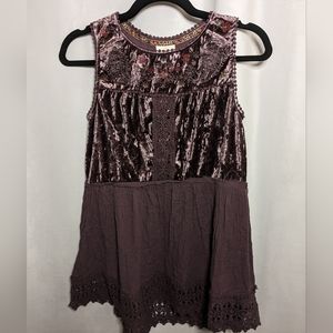 Knox Rose Purple Velvet Babydoll Sleeveless Top - Size S